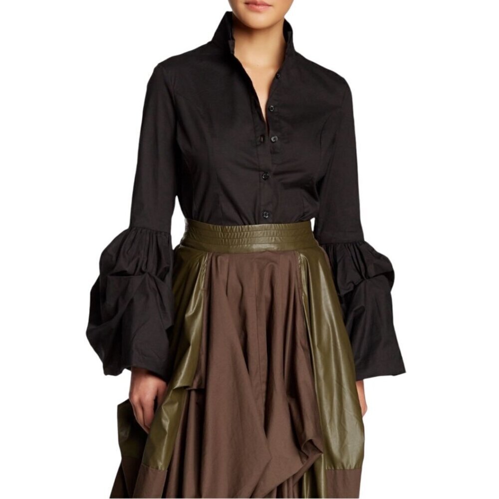 NWT TOV Los Angeles Gothic Blouse Sz.M Black Bell Sleeve High Collar Whimsigoth